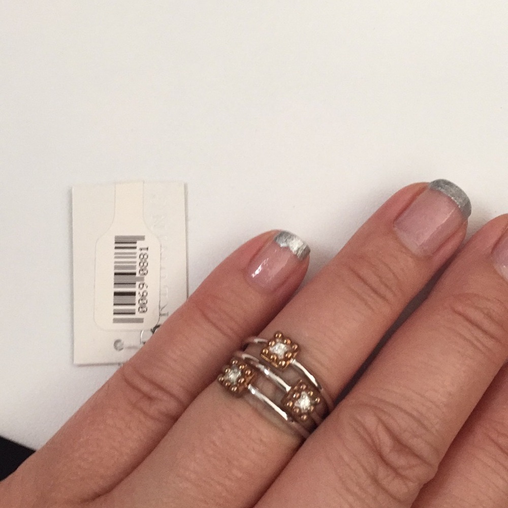 Sterling and rose multi row sapphire ring
